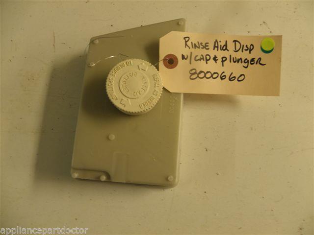 FRIDGIDAIRE DISHWASHER 8000660 RINSE AID CONTAINER W/ CAP & PLUNGER USED PART FRIDGIDAIRE DISHWASHER 8000660 RINSE AID CONTAINER W/ CAP & PLUNGER USED PART